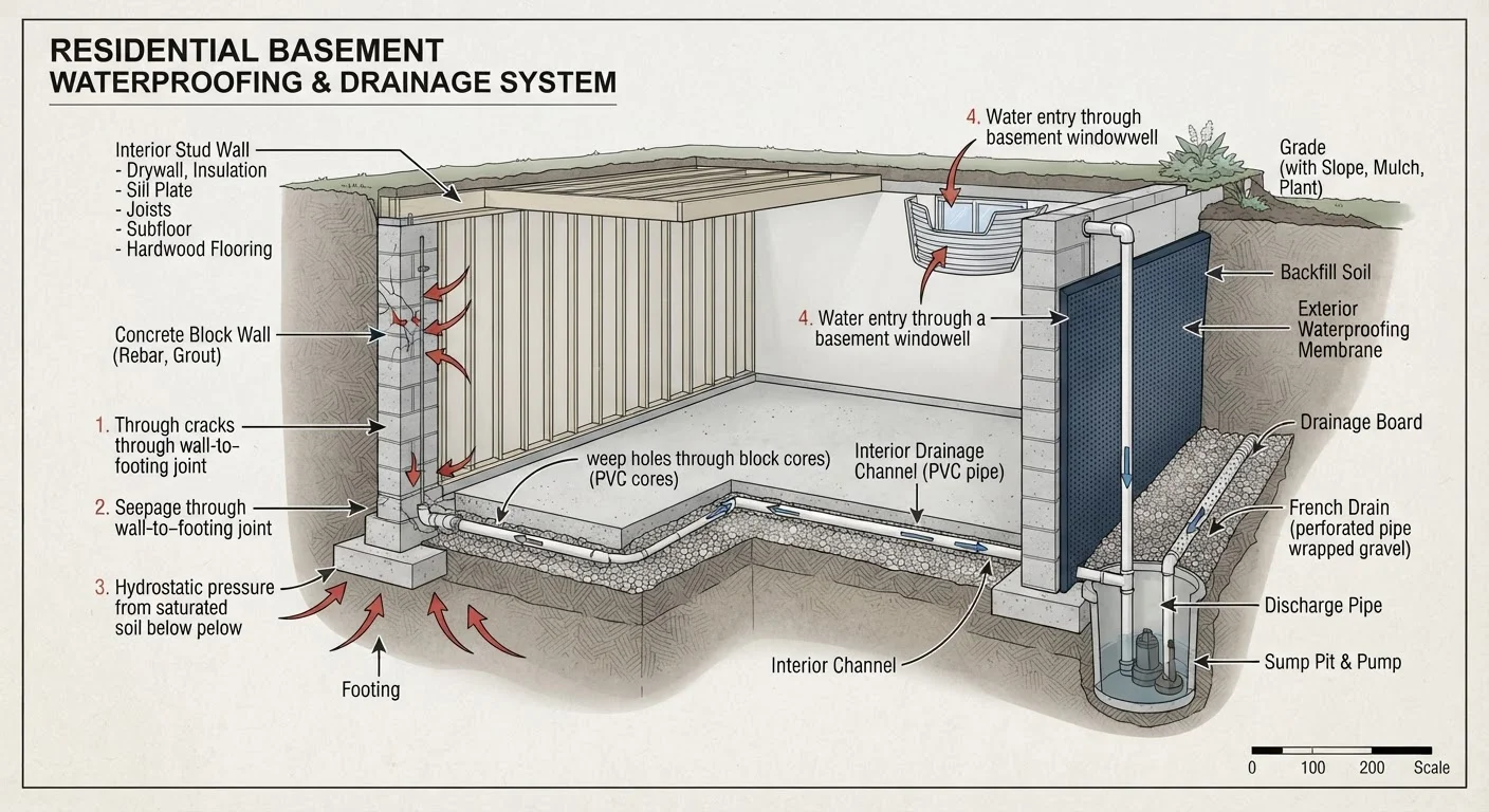 Basement Waterproofing: Interior Methods, Exterior Solutions, and When Each Applies